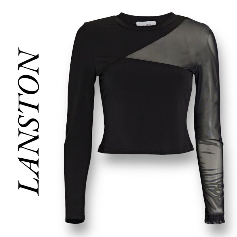 LANSTON Mesh Cut-Out Long Sleeve Philosophy Top in the Size Medium